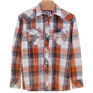 BKE Vintage 67 Plaid Western Snap Shirt, Orange & Black, Men's XL